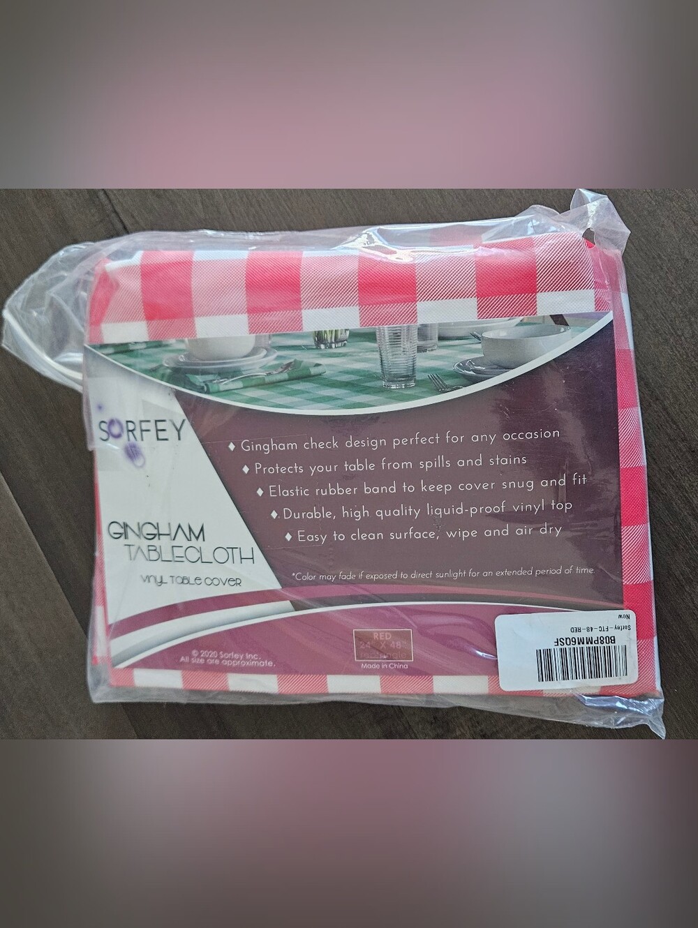 Red White Checked Gingham Vinyl Rectangle Tablecloth 24"x48" Camping Picnic BBQ